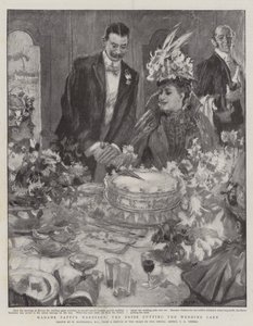 Le mariage de Madame Patti, la mariée coupant le gâteau de mariage - William Hatherell