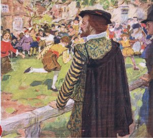 Shakespeare regardant des enfants jouer près de Temple Bar, de My Magazine, pub. 1922 - William Hatherell