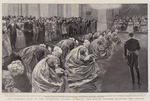 Le Bal du Carnaval au Palais du Gouverneur à Malte, les Danseurs de Menuet saluant le Trône - William Hatherell