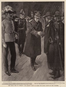 La visite du roi en Allemagne, Sa Majesté embarquant à bord du yacht royal à Port Victoria - William Hatherell