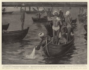 La peste à Bombay, les pêcheurs faisant des offrandes votives à la mer au large des villages de Worlee et Mahim - William Hatherell