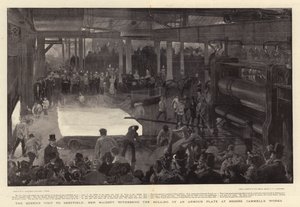 La visite de la reine à Sheffield, Sa Majesté assistant au laminage d