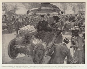 La saison de la Riviera, le défilé de voitures dans la bataille des fleurs à Nice - William Hatherell