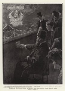 Le Shah au Crystal Palace, Sa Majesté tirant sur les portraits du roi et de la reine