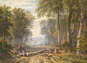 Bûcherons à Park Place, Henley, la Tamise au-delà - William Havell