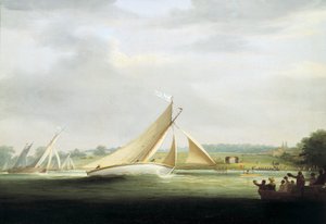 Yachts de la Cumberland Society en course sur la Tamise (Angleterre), vers 1815, ancêtre de la Royal Yacht Race sur la Tamise - William Havell