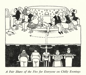 Une part équitable du feu pour tout le monde lors des soirées fraîches - William Heath Robinson