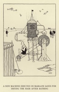 Une nouvelle machine érigée sur les sables de Margate pour sécher les cheveux après le bain - William Heath Robinson