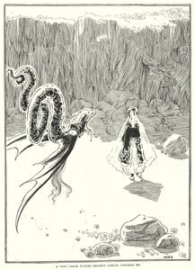 Un très grand serpent ailé venant vers moi - William Heath Robinson