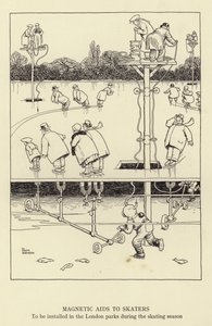 Aides magnétiques pour les patineurs, à installer dans les parcs de Londres pendant la saison de patinage - William Heath Robinson