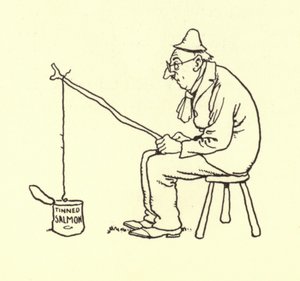Homme pêchant du saumon en conserve
