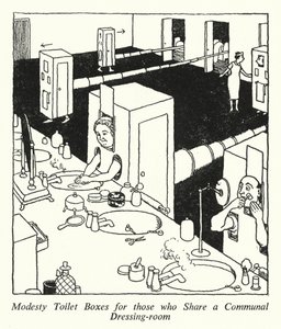 Boîtes de toilette modestes pour ceux qui partagent une salle de bain communautaire - William Heath Robinson