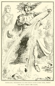 Petruchio, prétendant trouver à redire à chaque plat, jeta la viande par terre - William Heath Robinson