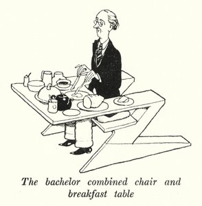 La chaise et table de petit-déjeuner combinées du célibataire - William Heath Robinson