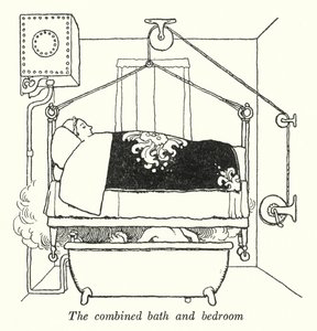La salle de bain et chambre combinées - William Heath Robinson