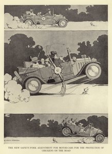 Le nouvel ajustement de la fourche de sécurité pour les voitures pour la protection des poulets sur la route - William Heath Robinson