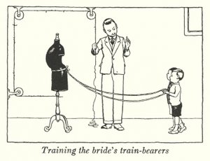 Entraînement des porteurs de traîne de la mariée (lithographie)