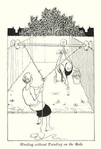 Désherbage sans marcher sur les plates-bandes (lithographie) - William Heath Robinson