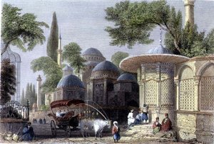 Fontaine et Mosquée de Chahzade, gravé par Roberts Sands (1792-1855) vers 1850