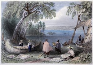Construction de canoë aux îles Pappers près de la rivière des Outaouais - William Henry Bartlett