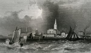 Harwich, depuis la mer, Essex, gravé par John Rogers, 1832 - William Henry Bartlett