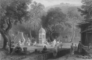 Scène de marché et fontaine, Antioche - William Henry Bartlett