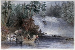 Hommes portant des canoës lors du passage d