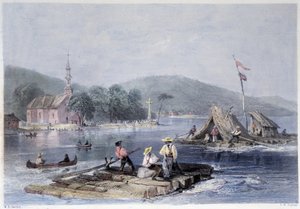 Radeaux de colons et transport de bois sur le lac des Deux Montagnes - William Henry Bartlett
