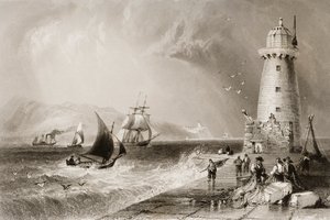 Phare du mur sud avec la colline de Howth au loin, Dublin, de 