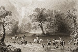 Chasse au cerf près de la cascade de Derrycunnihy, comté de Kerry, Irlande, tiré de 