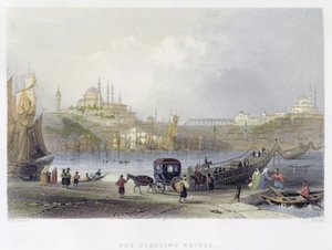 Le Pont Flottant, Istanbul, gravé par J.C. Bentley, vers 1850 - William Henry Bartlett