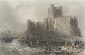 Vue du château de Carrickfergus (gravure en couleur) - William Henry Bartlett