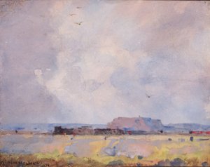 Dans le pays du plateau, avec un pueblo habité, 1929 - William Henry Holmes