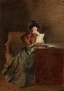 Fille lisant une lettre à la lumière de la lampe - William Henry Hunt