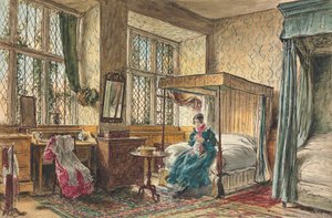 Mlle Moore cousant dans sa chambre, Hardwick Hall, Derbyshire