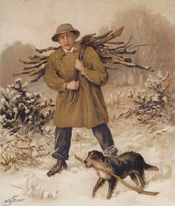 Homme et chien ramassant du bois de chauffage - William Henry James (after) Boot