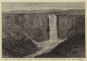 Chutes sur la rivière Umgeni, Natal, avec le camp du quatre-vingt-dix-septième régiment (Royal West Kent)