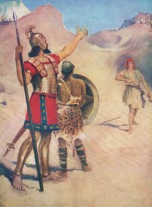 David et Goliath, de The Bible Picture Book publié par Thomas Nelson, c.1950 - William Henry Margetson