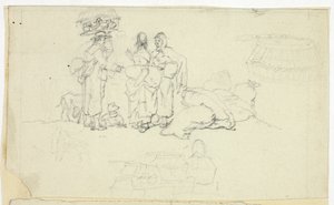 Figures avec des Marchandises et Trois Croquis - William Henry Pyne