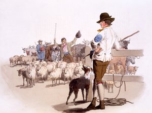Bergers de moutons et de bovins, tiré de The Costumes of Great Britain, publié par Henry Miller, 1805 (impression coloriée à la main) - William Henry Pyne