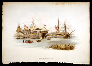 Navires-prisons ou tenders sur la Tamise près de la Tour de Londres, 1805 - William Henry Pyne