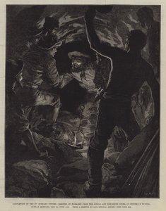 Achèvement du tunnel du Saint-Gothard, rencontre des ouvriers des côtés Airolo et Goschenen, au centre du tunnel, dimanche matin, 29 février, neuf heures