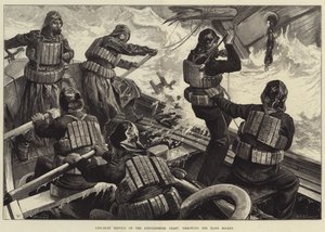 Service de bateau de sauvetage sur la côte du Lincolnshire, lancement de la fusée à main - William Heysham Overend