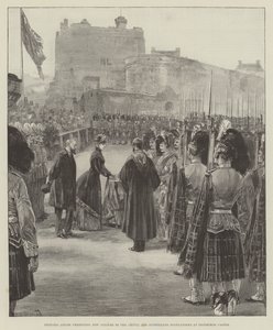 La princesse Louise présentant de nouvelles couleurs aux Argyll and Sutherland Highlanders au château d
