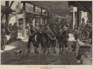 La guerre afghane, les 4e Goorkhas marchant à travers le bazar, Jellalabad
