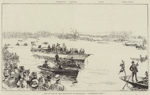 La fin de la course de bateaux à Mortlake, Cambridge gagne!