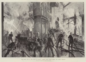 Le grand incendie dans la ville de Londres, vue sur Jewin Street et Jewin Crescent - William Heysham Overend