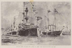 La Revue navale, le yacht royal Victoria et Albert passant à travers les lignes de la flotte - William Heysham Overend