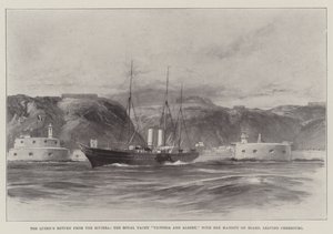 Le retour de la reine de la Riviera, le yacht royal Victoria et Albert, avec Sa Majesté à bord, quittant Cherbourg