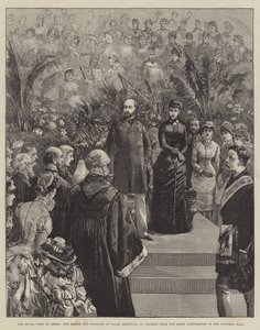 La visite royale à Leeds, le prince et la princesse de Galles recevant une adresse de la corporation de Leeds dans le Victoria Hall - William Heysham Overend